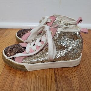 Mini Boden Girls High Tops Sneakers Glitter Silver Bronze Pink Size 28 US 11